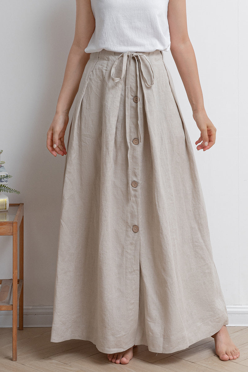 Long Pleated Women Linen Skirt C2933