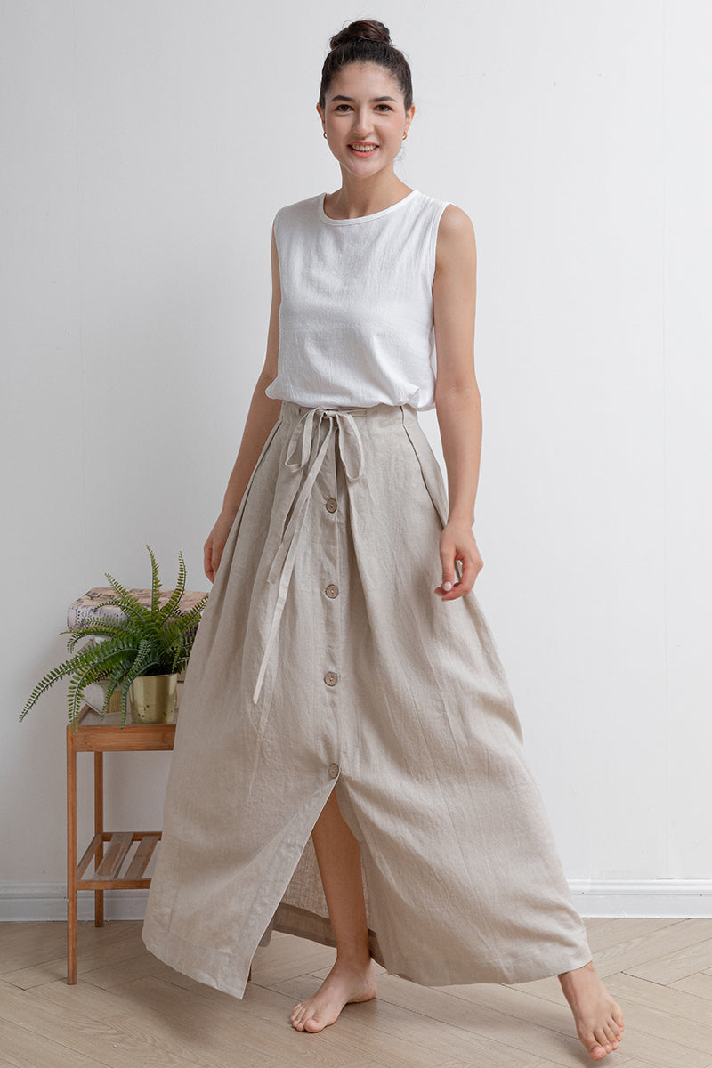 Long Pleated Women Linen Skirt C2933
