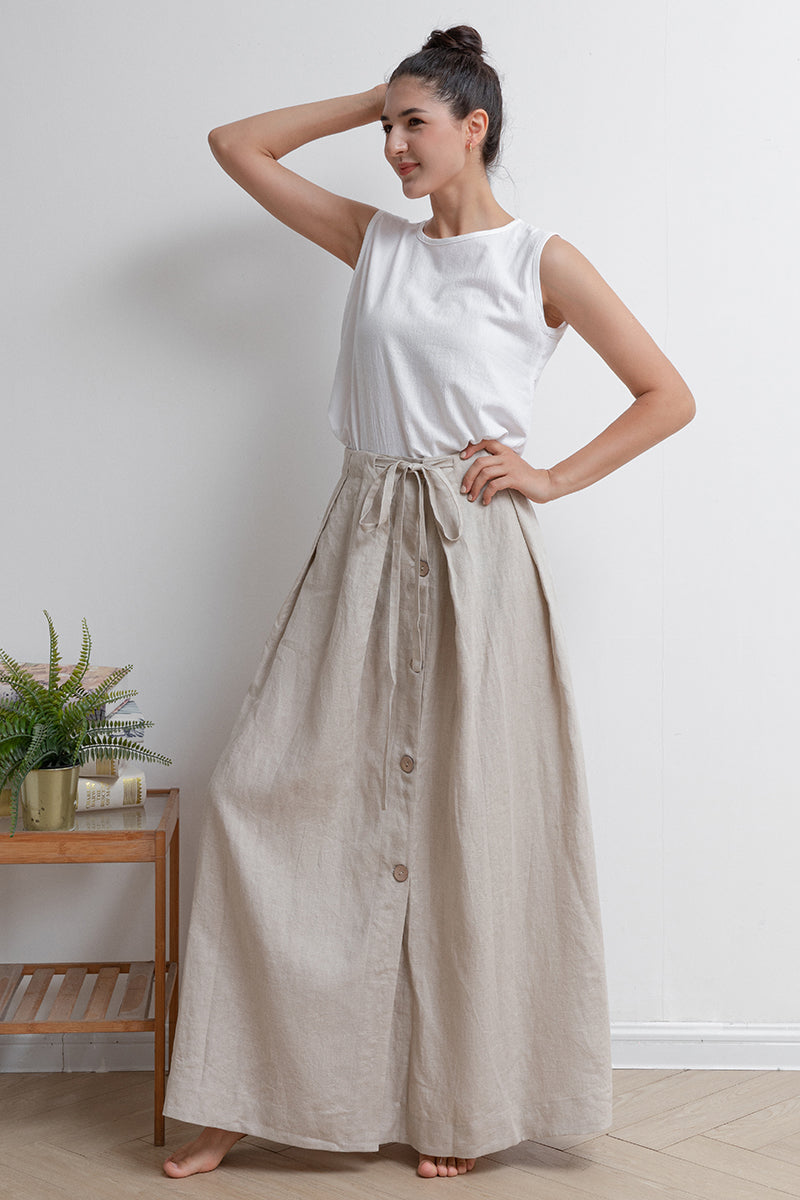 Long Pleated Women Linen Skirt C2933
