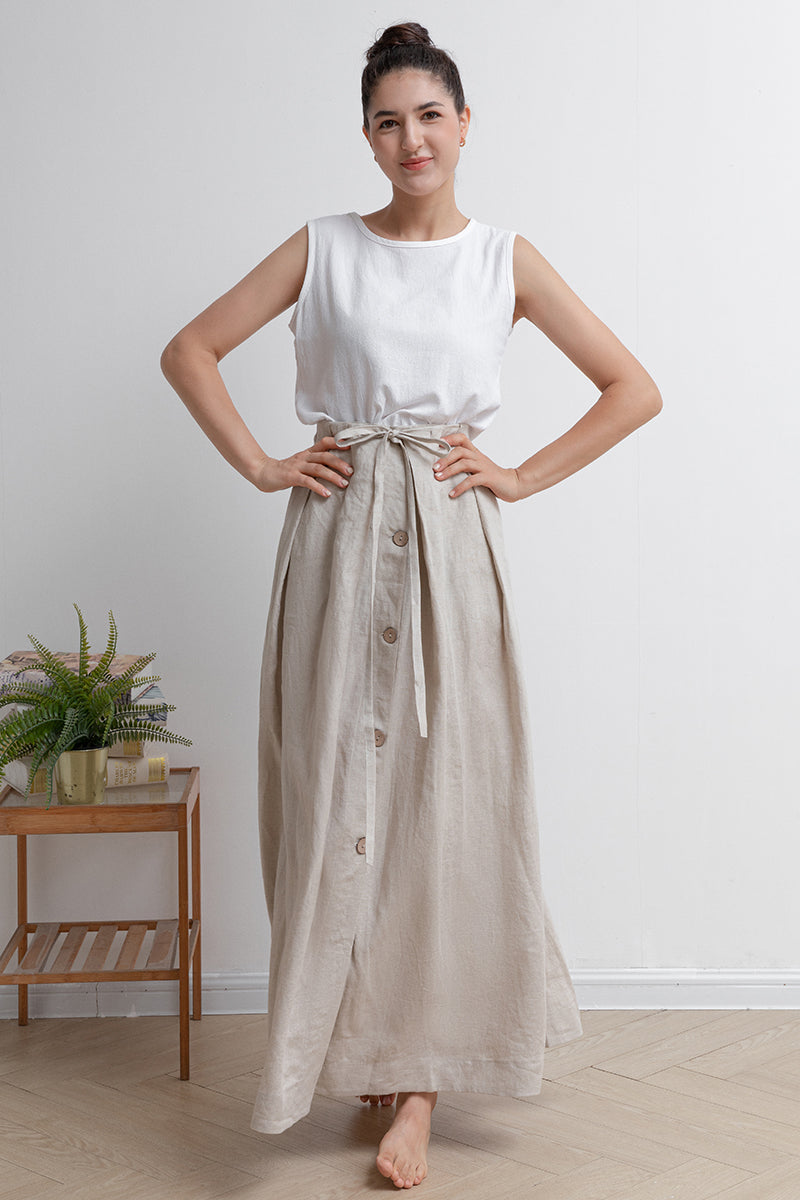 Long Pleated Women Linen Skirt C2933