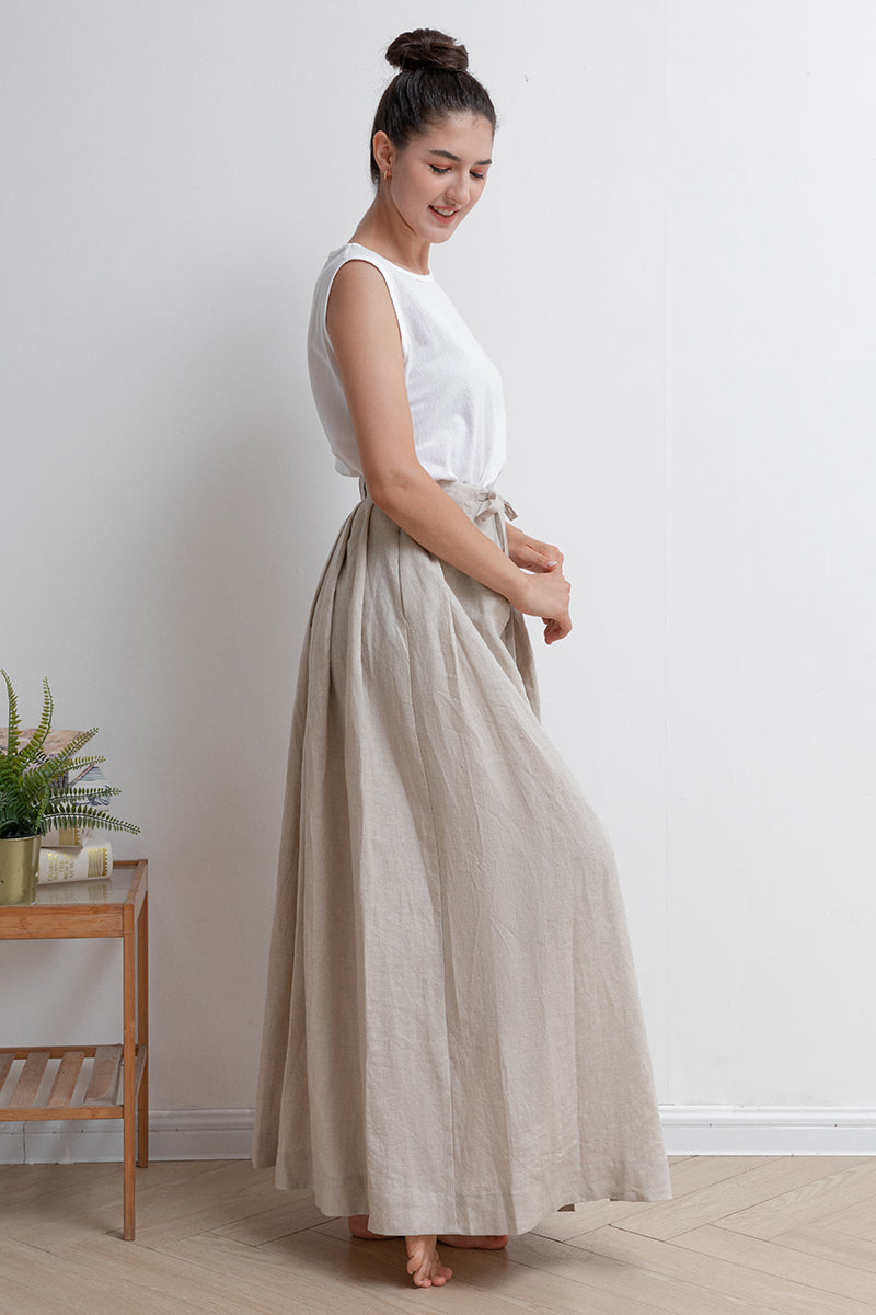 Long Pleated Women Linen Skirt C2933