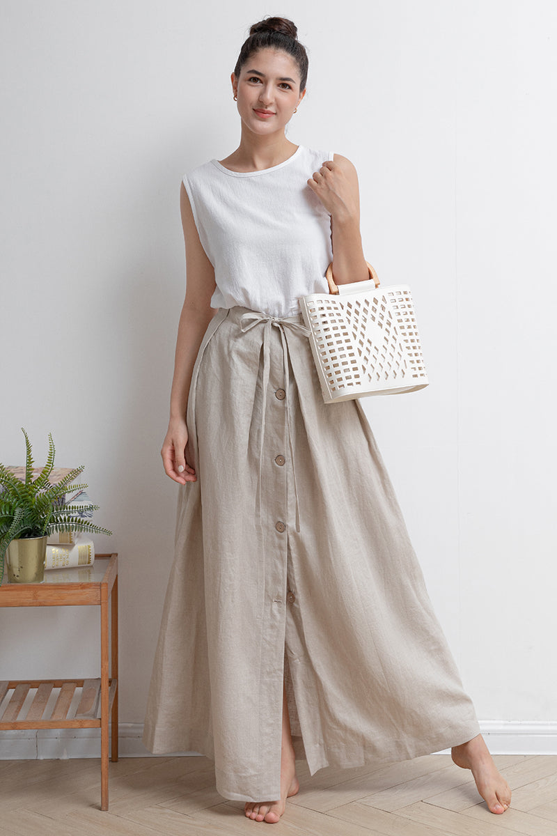 Long Pleated Women Linen Skirt C2933
