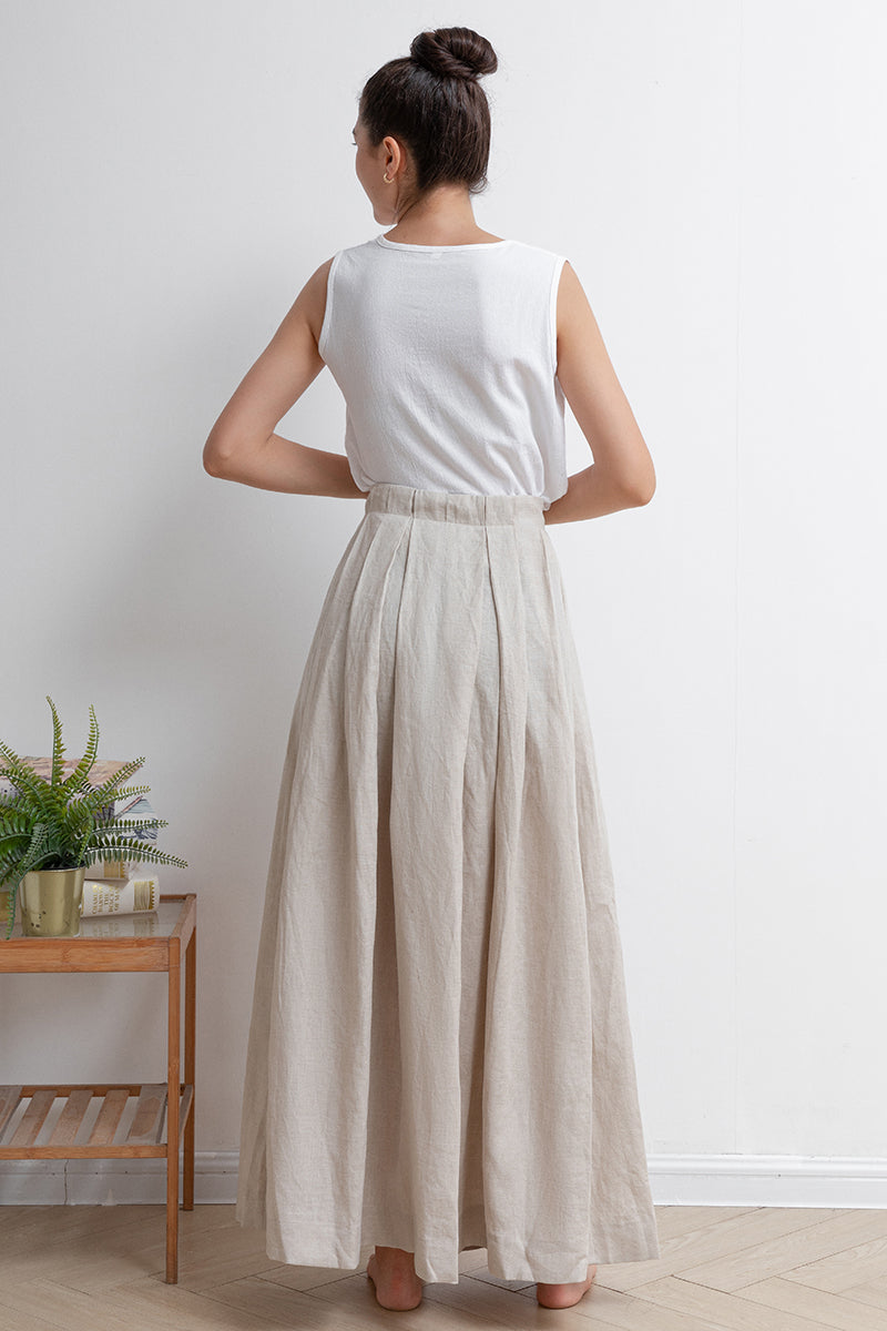 Long Pleated Women Linen Skirt C2933