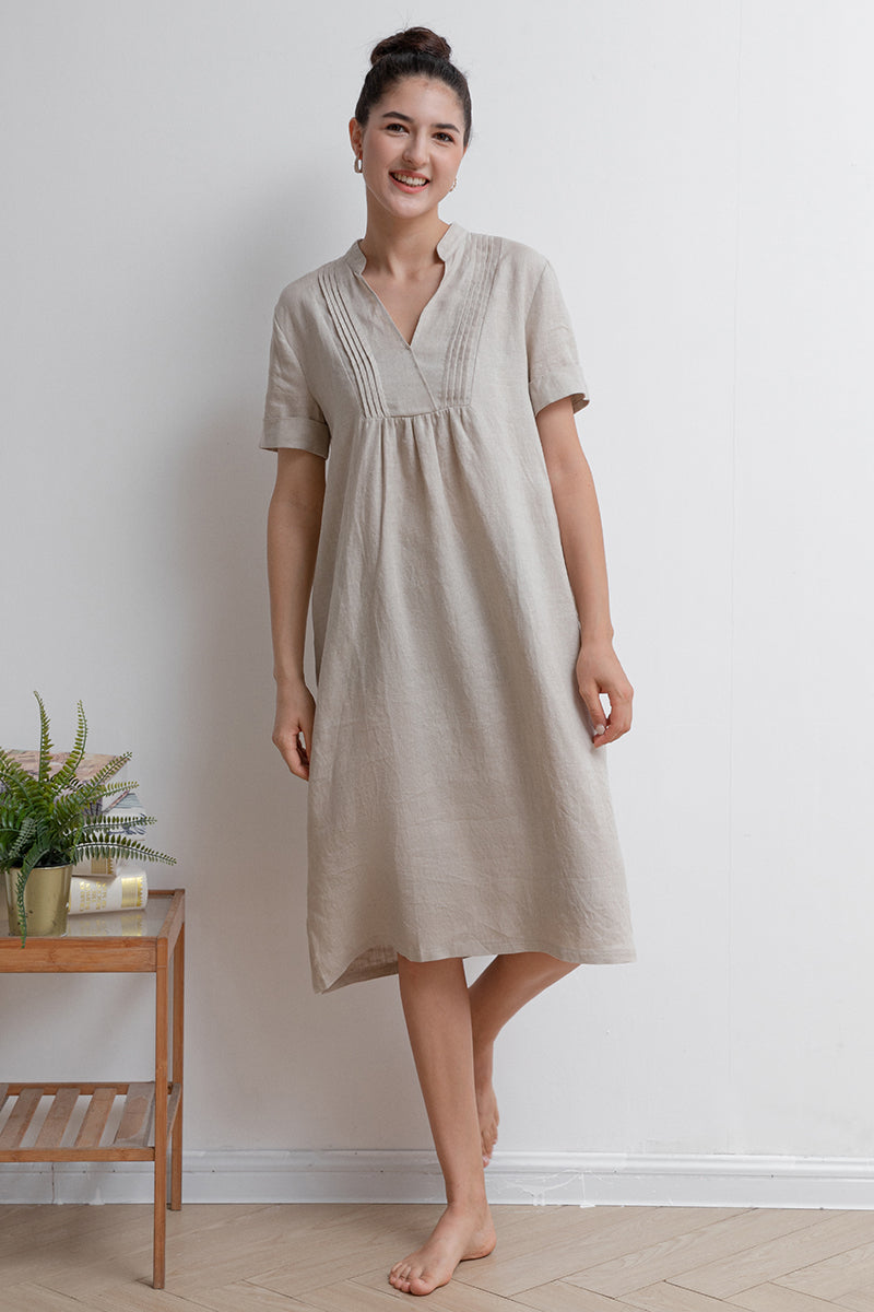 Women Summer V-neck Linen Dress C2937