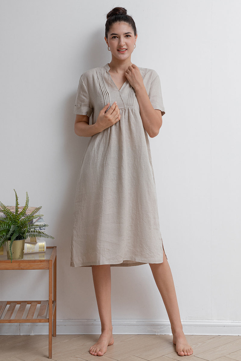 Women Summer V-neck Linen Dress C2937