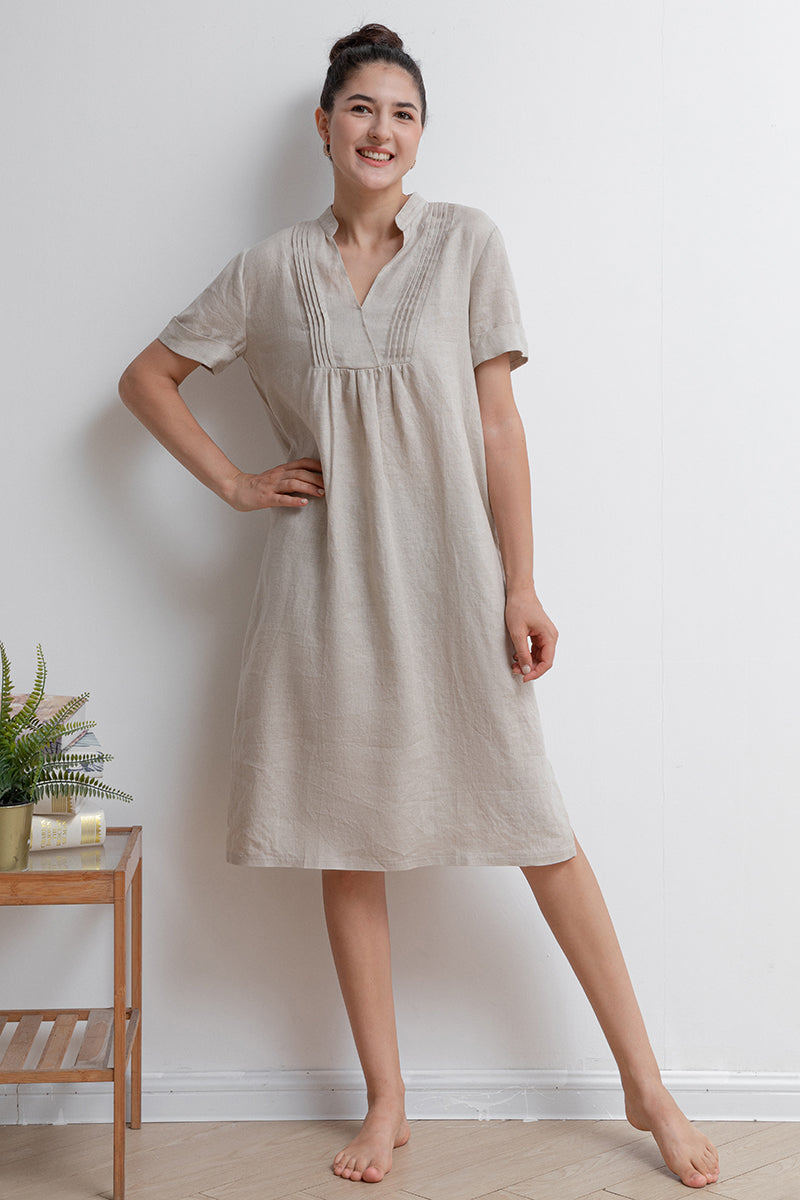 Women Summer V-neck Linen Dress C2937