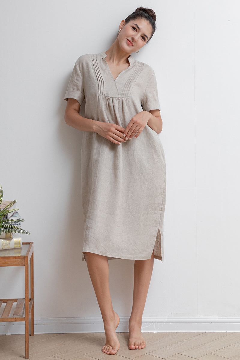 Women Summer V-neck Linen Dress C2937