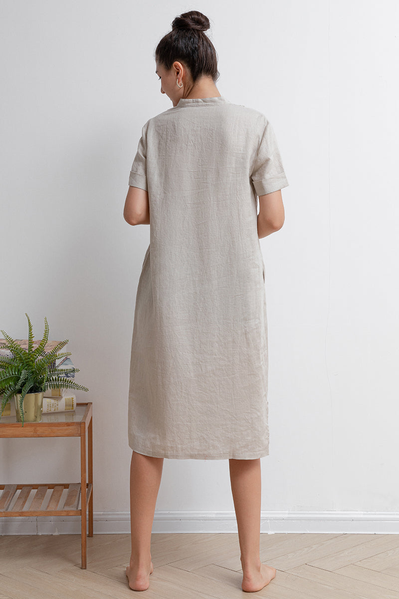 Women Summer V-neck Linen Dress C2937