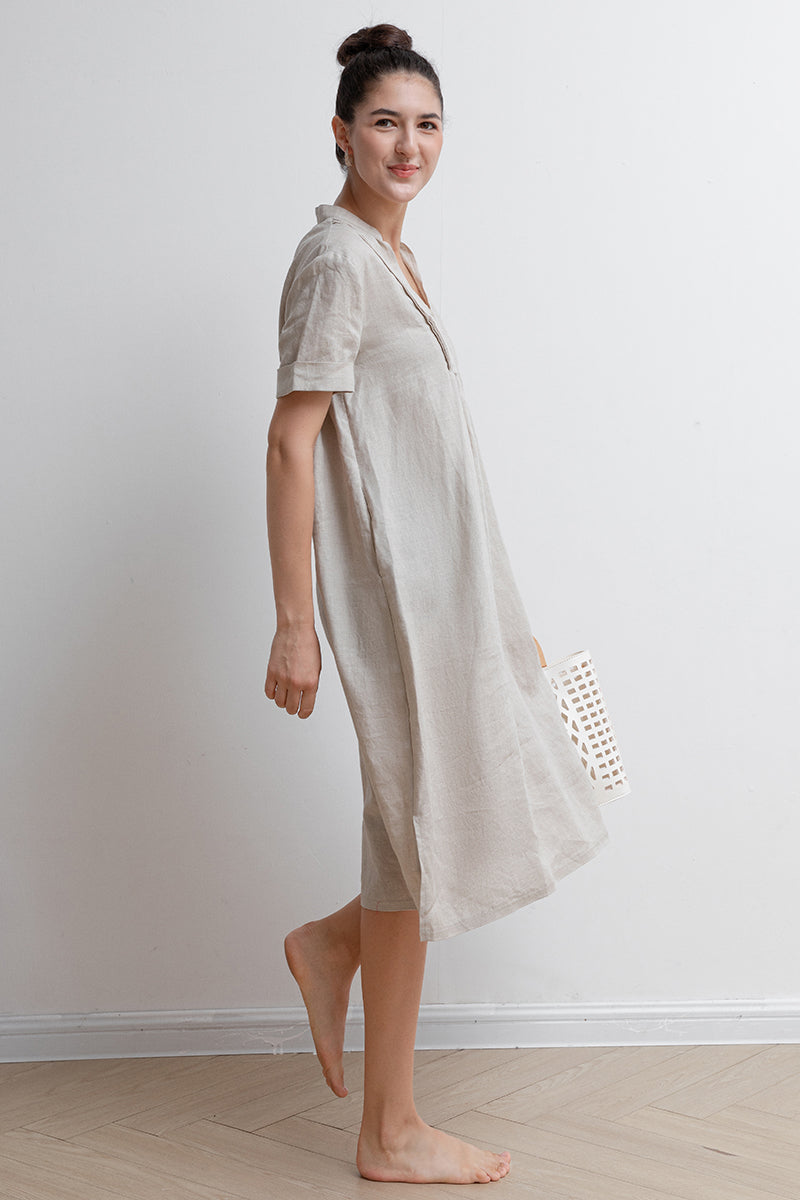 Women Summer V-neck Linen Dress C2937