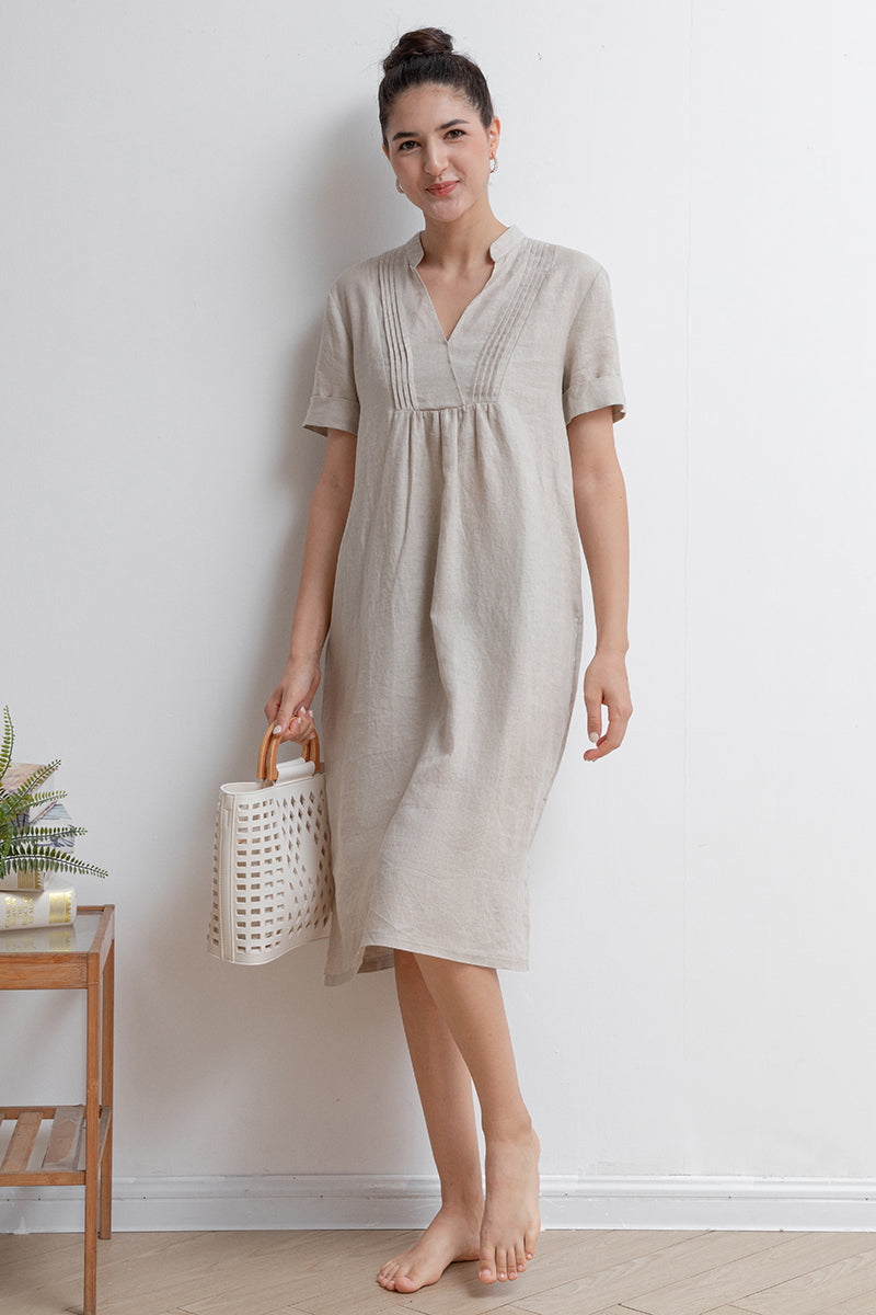 Women Summer V-neck Linen Dress C2937