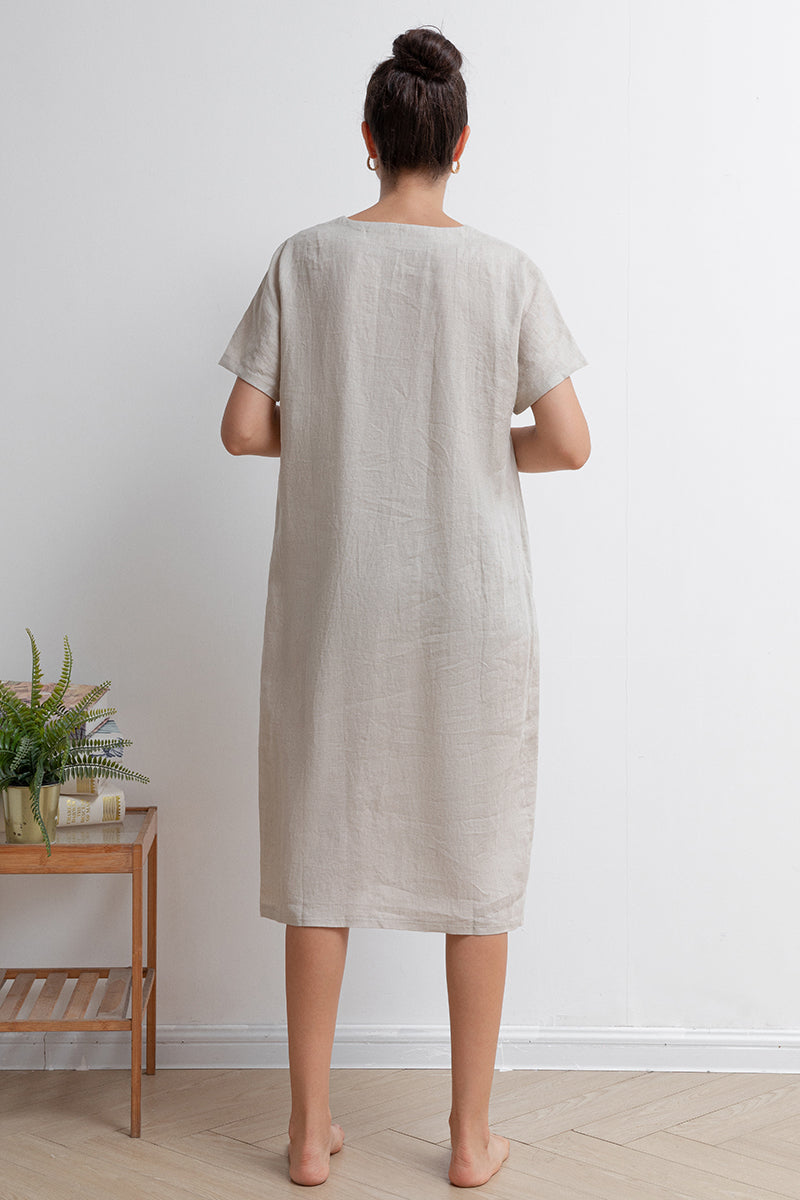 Women V-neck Midi Linen Dress C2938