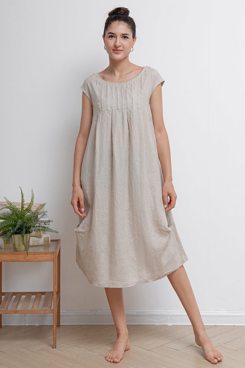 Beige Casual Midi Linen Dress C2939