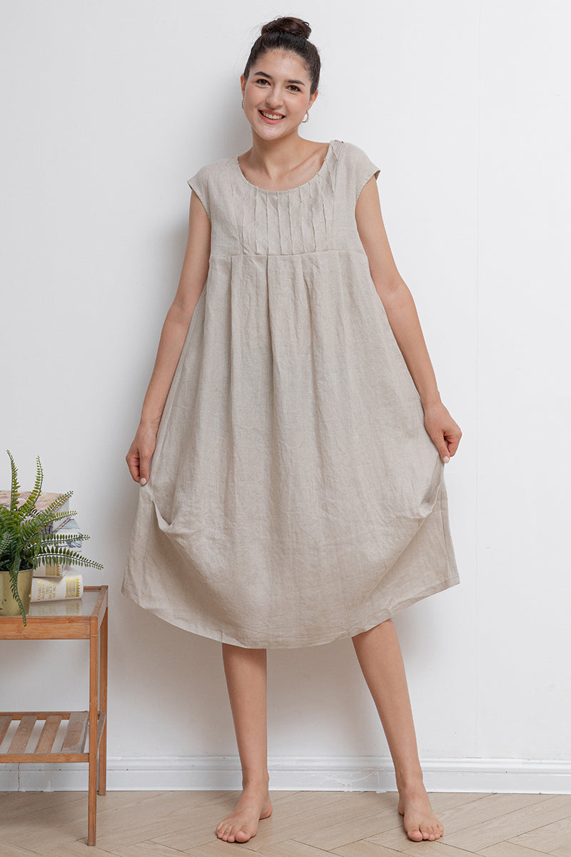 Beige Casual Midi Linen Dress C2939