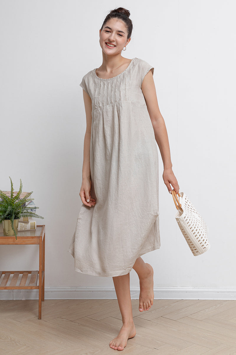 Beige Casual Midi Linen Dress C2939