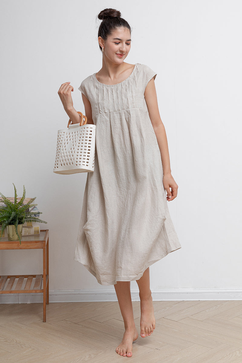 Beige Casual Midi Linen Dress C2939