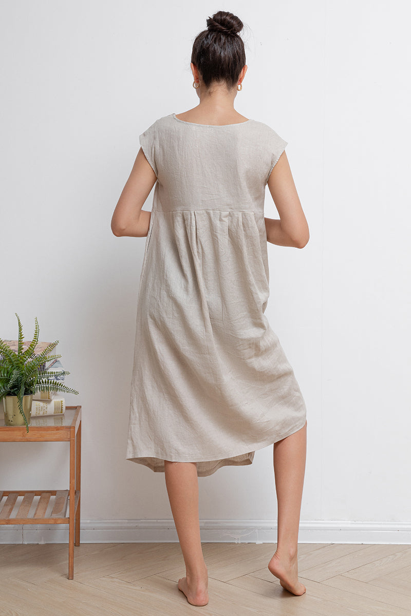 Beige Casual Midi Linen Dress C2939