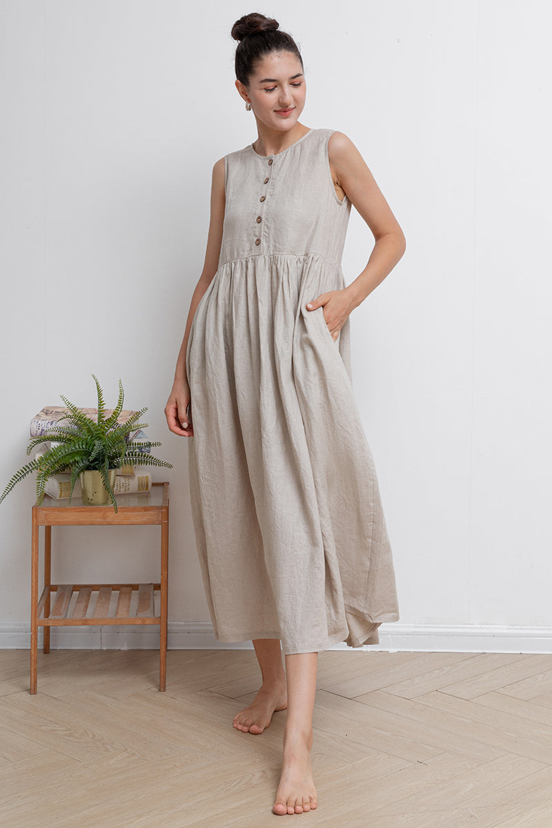 Women Sleeveless Long Linen Dress C2941 , Size XS, #CK2202022
