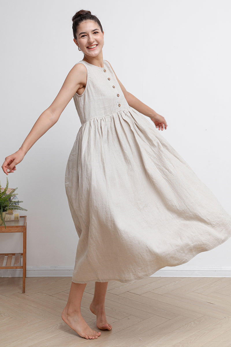 Women Sleeveless Long Linen Dress C2941 , Size XS, #CK2202022