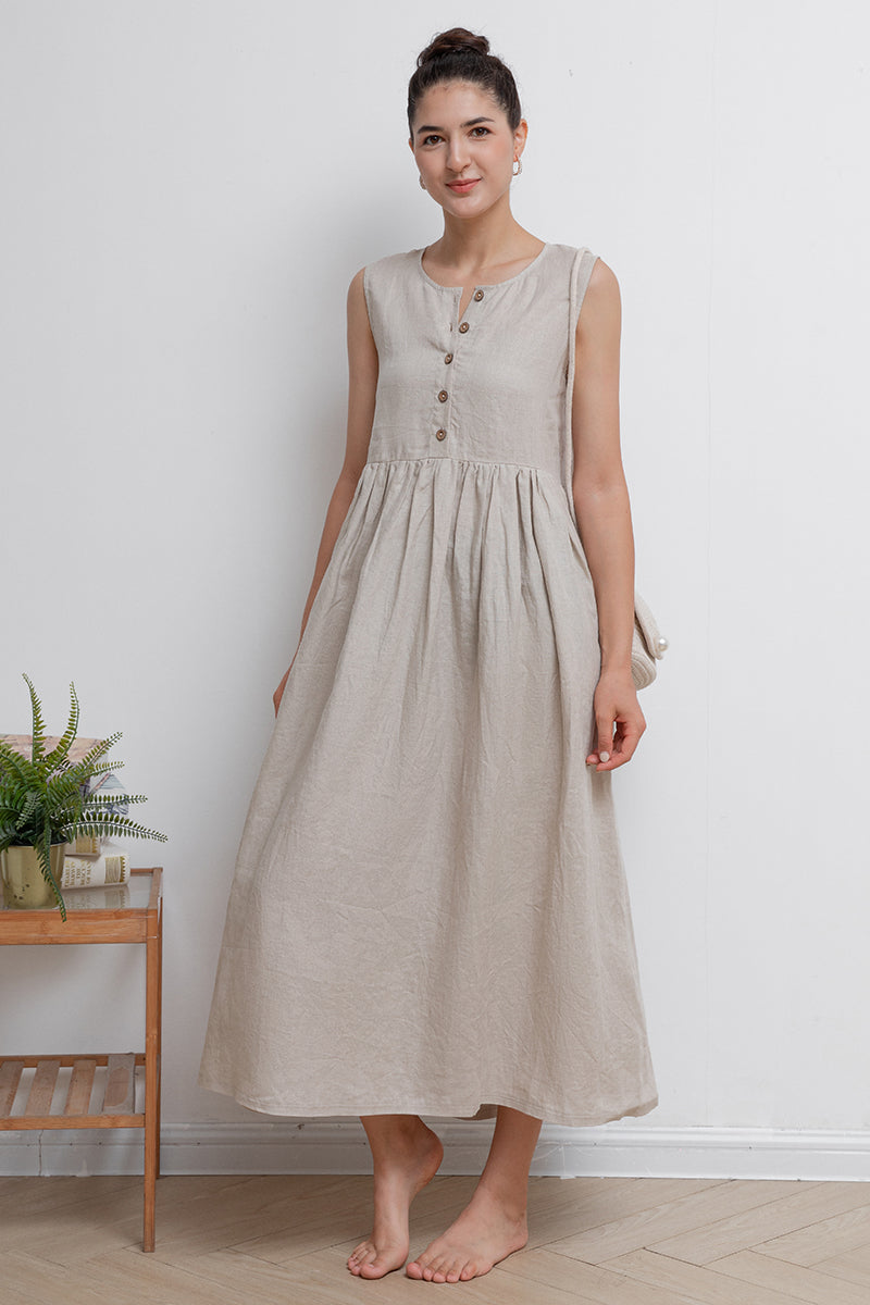 Women Sleeveless Long Linen Dress C2941 , Size XS, #CK2202022
