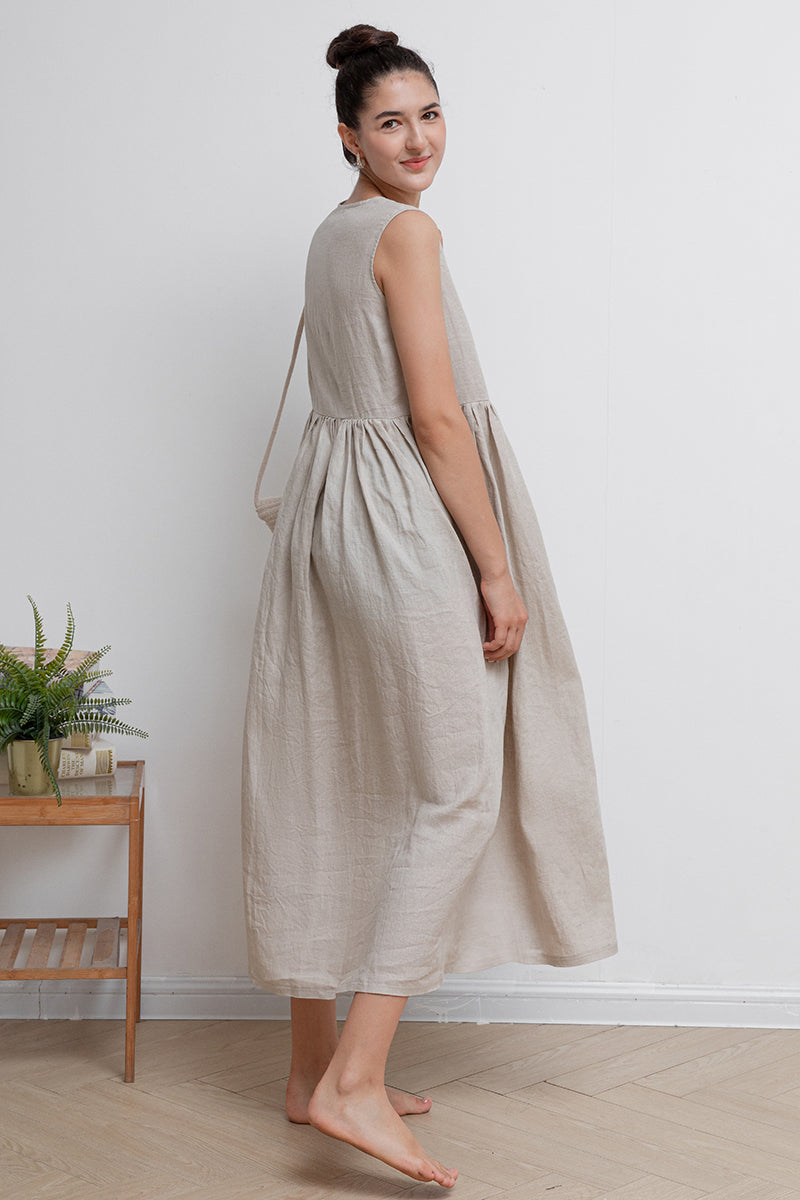 Women Sleeveless Long Linen Dress C2941 , Size XS, #CK2202022
