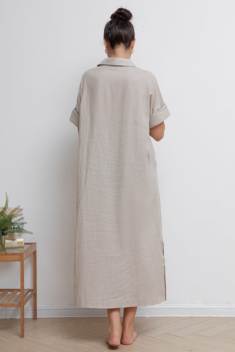 Women Long Linen Shirt Dress C2942