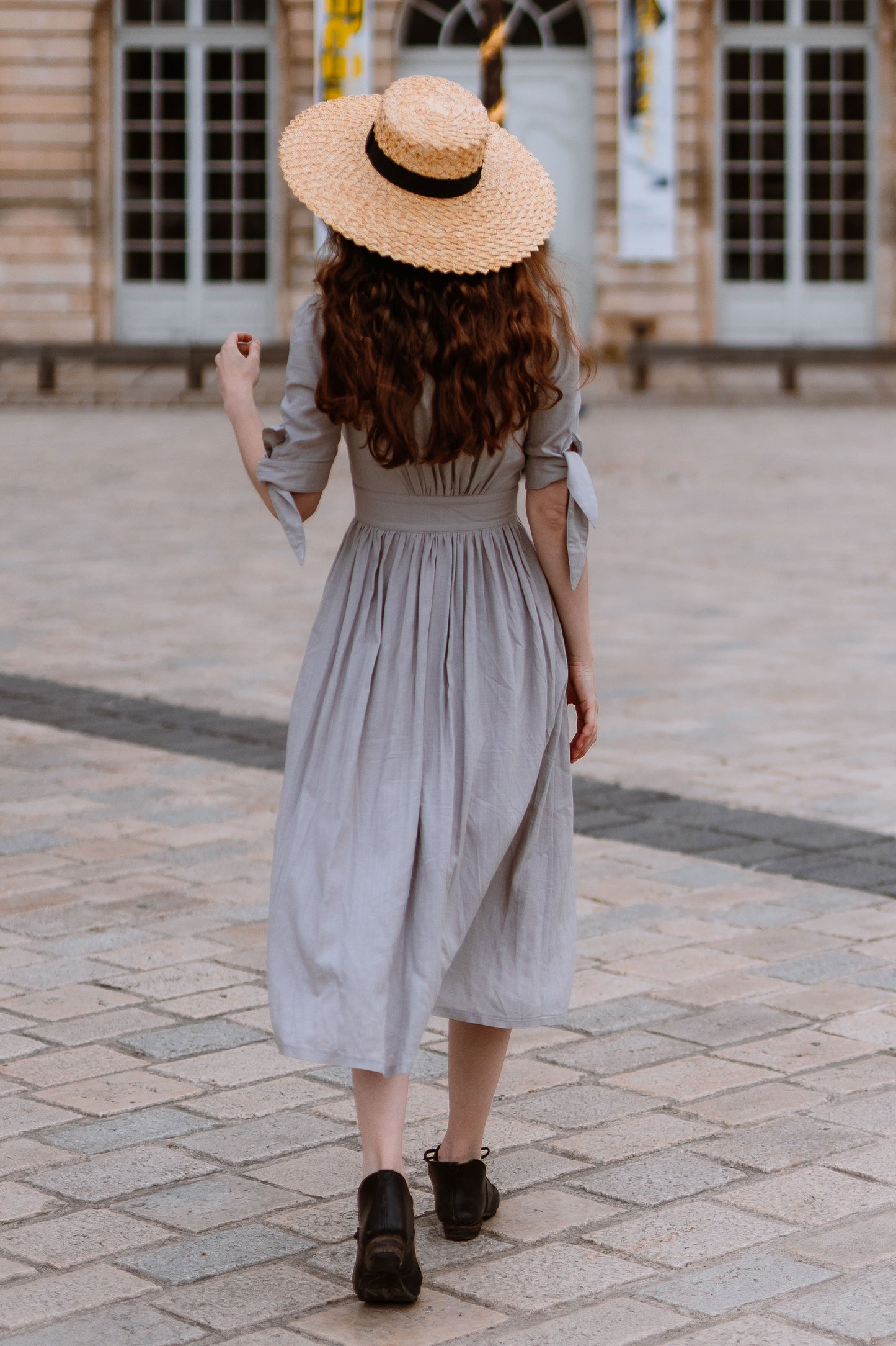Deep V-neck Linen Dress c2914