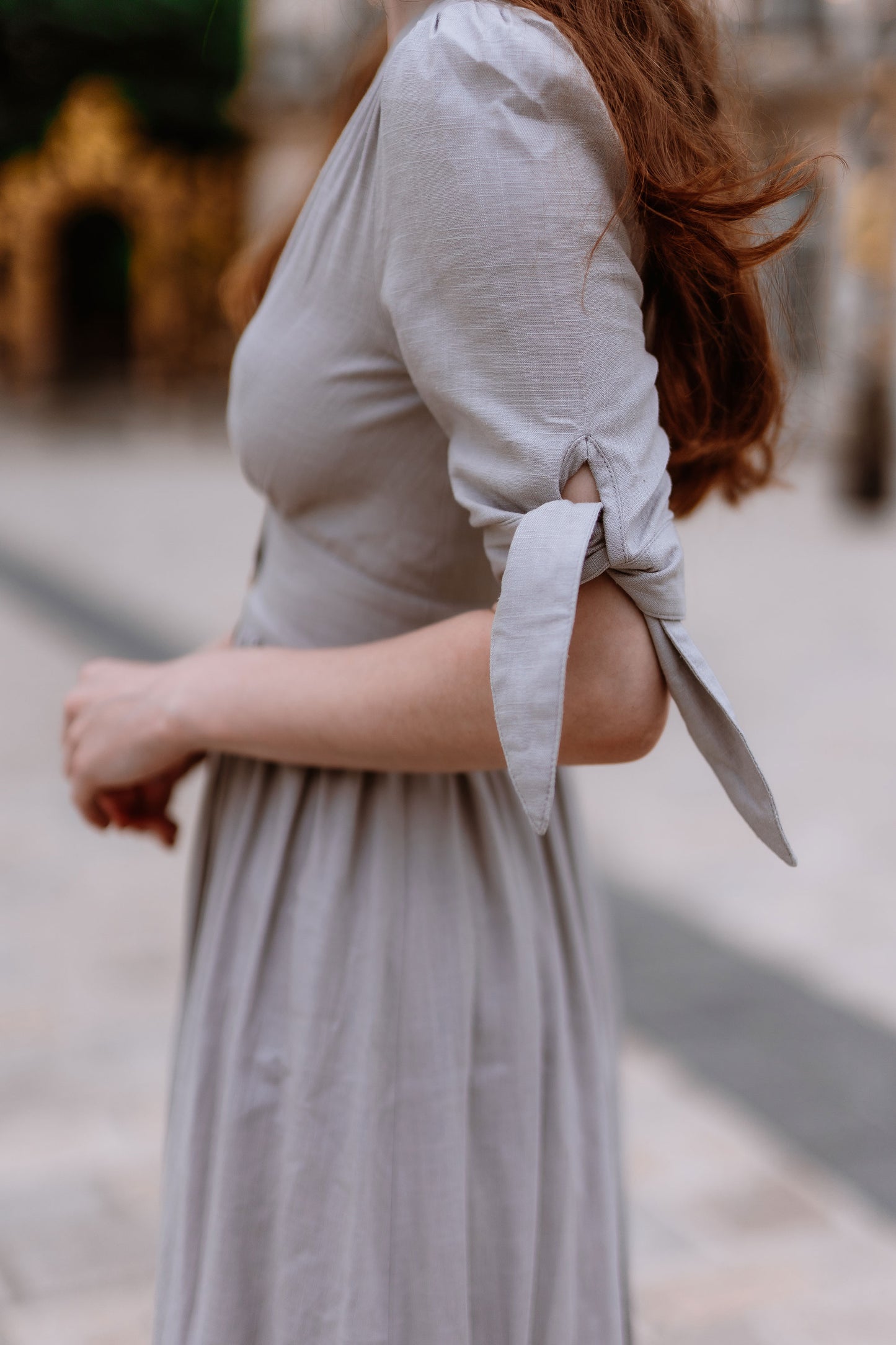 Deep V-neck Linen Dress c2914