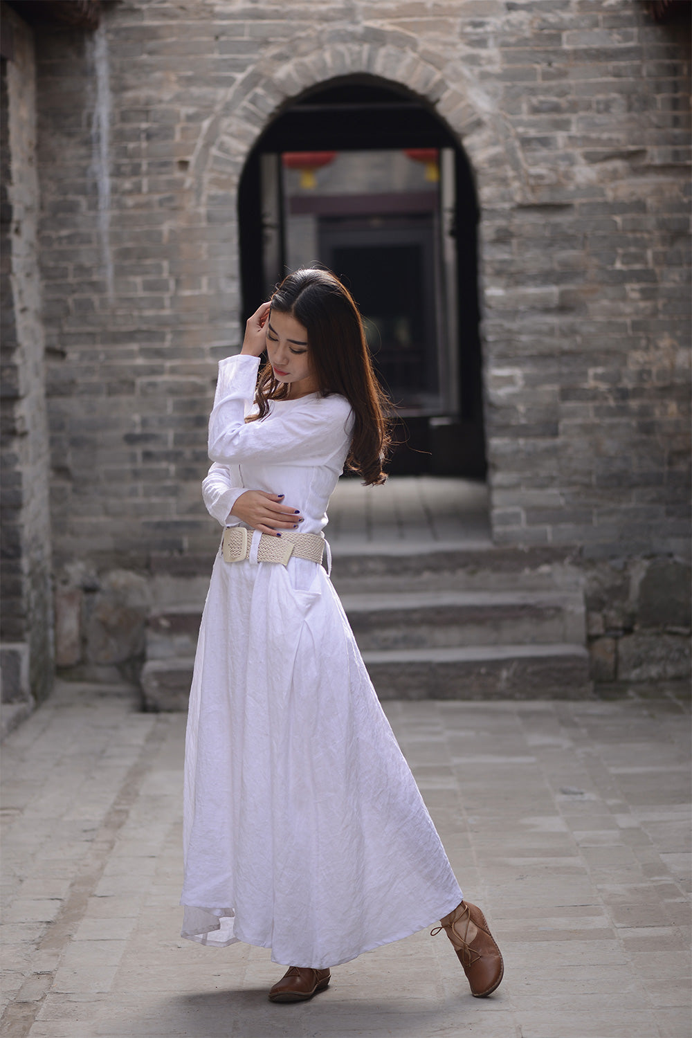 white line dress