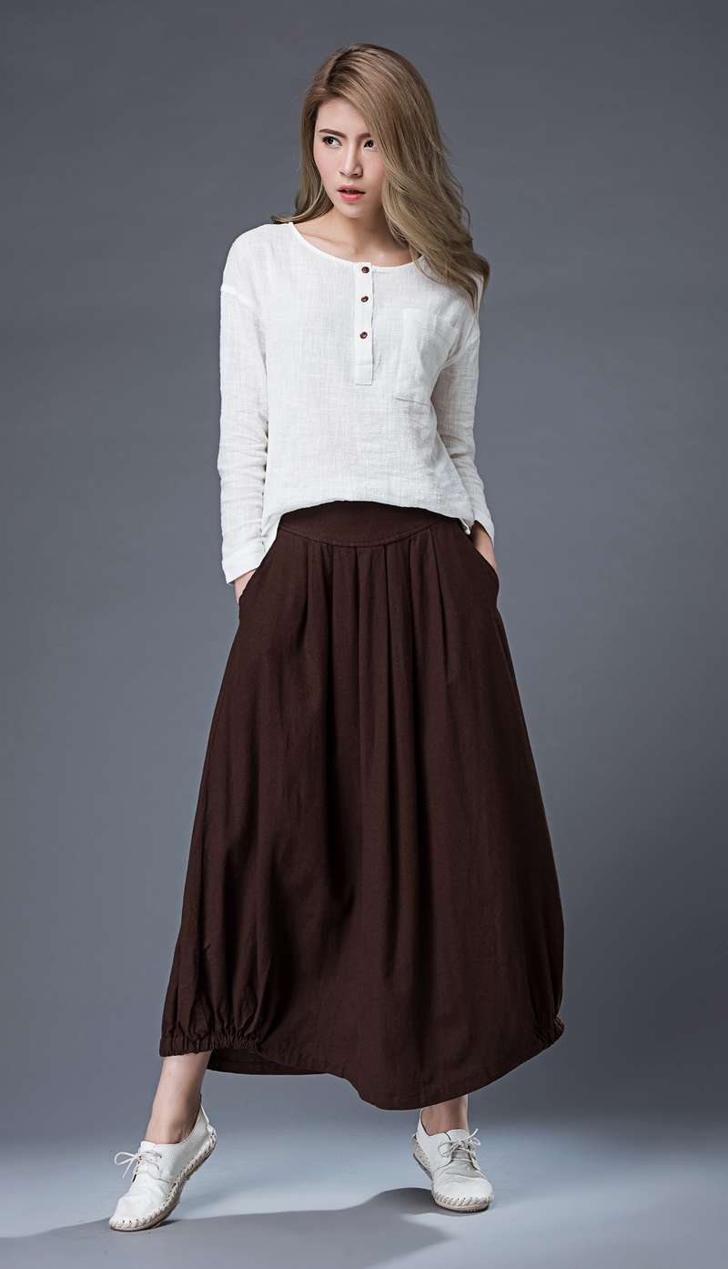 Brown Maxi Linen Skirt C86501