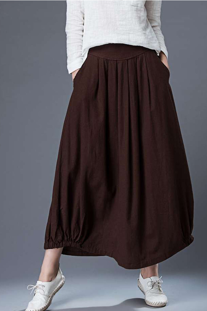 Brown Maxi Linen Skirt C86501
