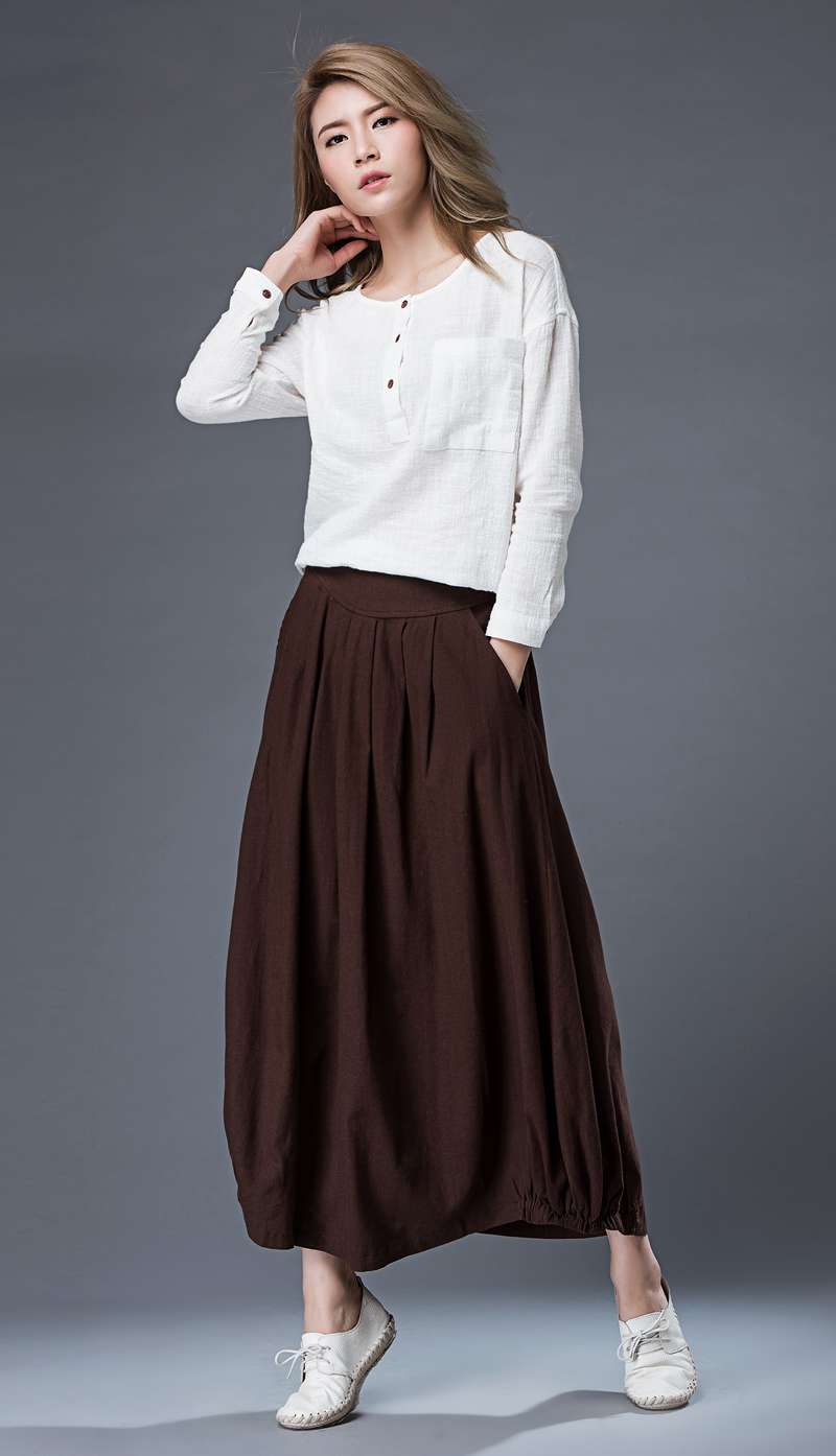 Brown Maxi Linen Skirt C86501