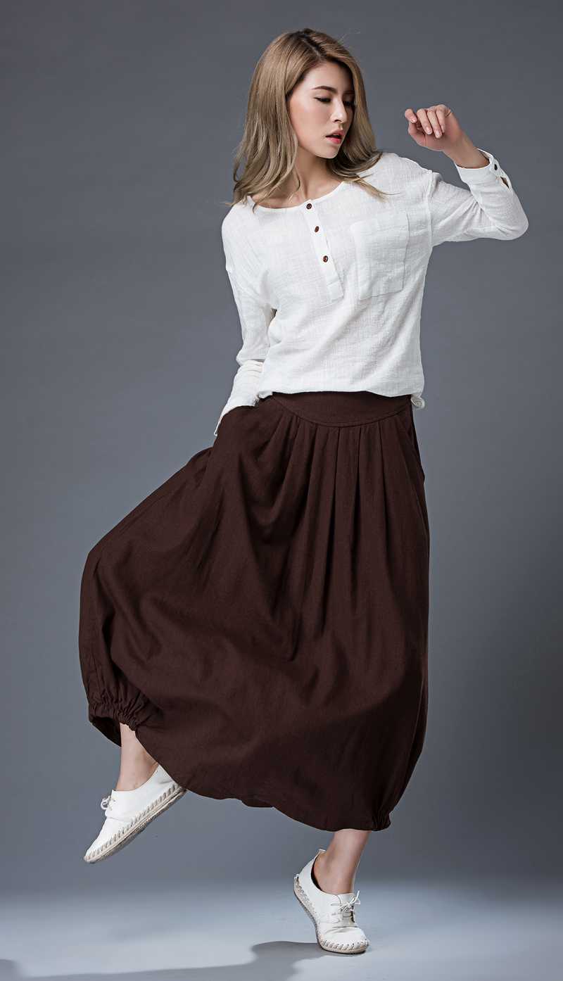 Brown Maxi Linen Skirt C86501