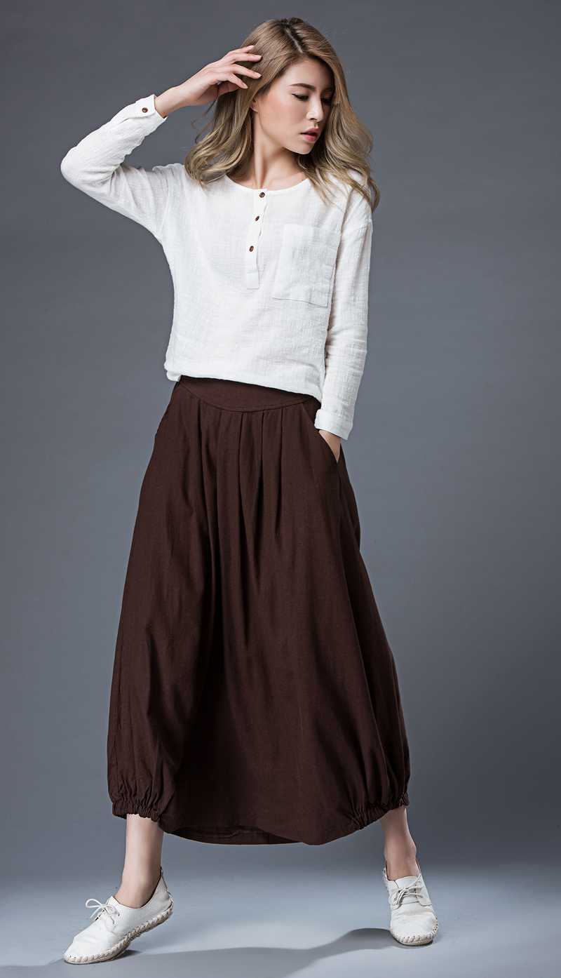 Brown Maxi Linen Skirt C86501