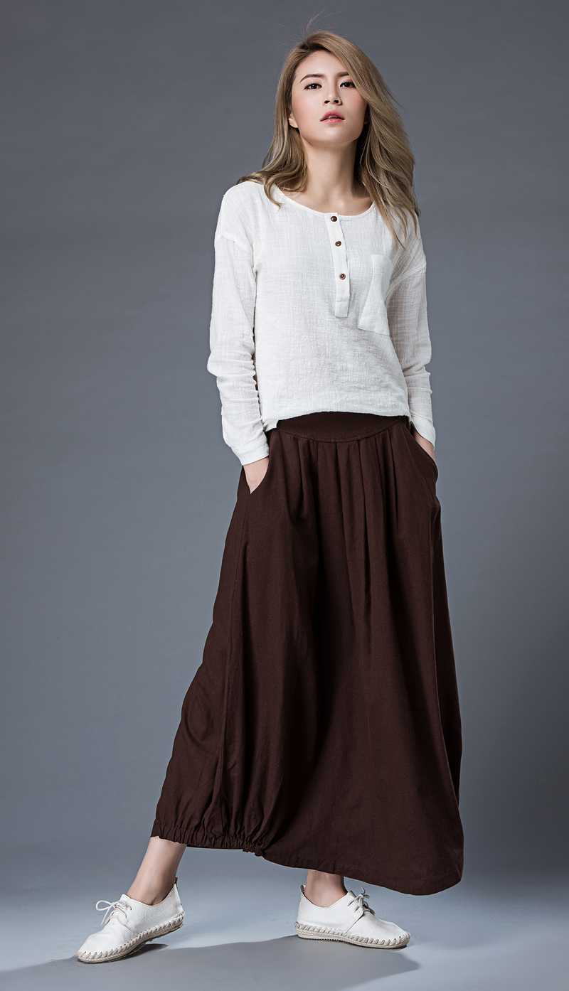 Brown Maxi Linen Skirt C86501