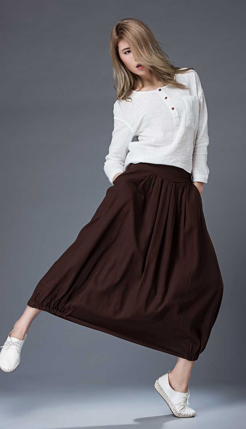 Brown Maxi Linen Skirt C86501