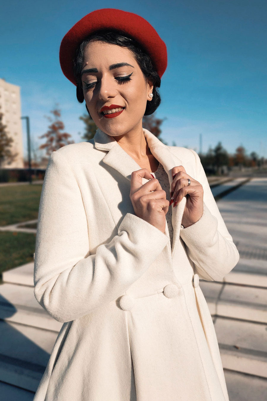 White Winter Long Wool Princess Coat C2629