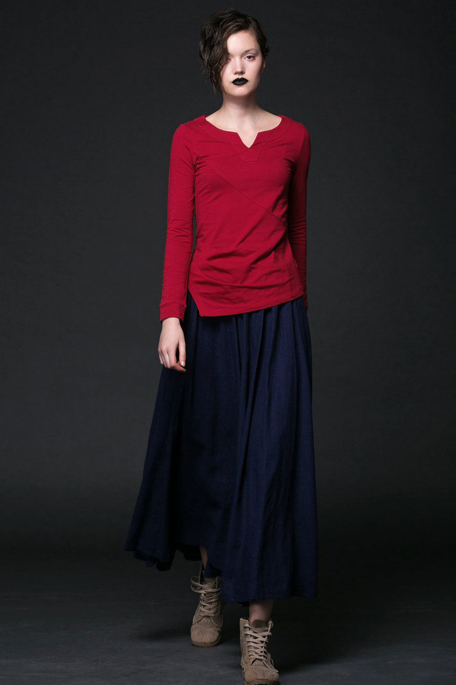 Dark blue summer linen skirt C508 #YY03962