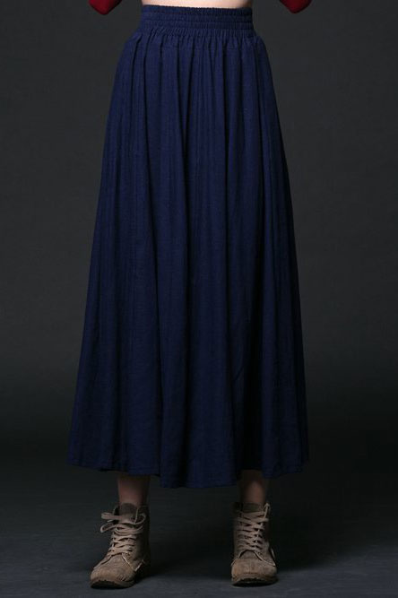 Dark blue summer linen skirt C508 #YY03962
