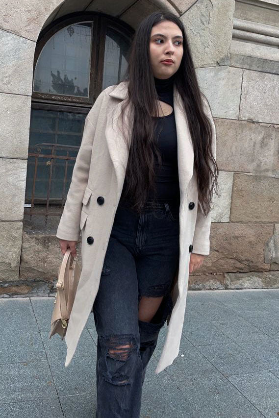Casual Oversized Beige Wool Coat C3138