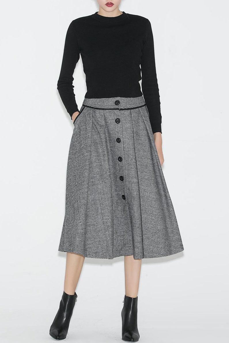 gray wool button skirt c703,Size XS # YY02814