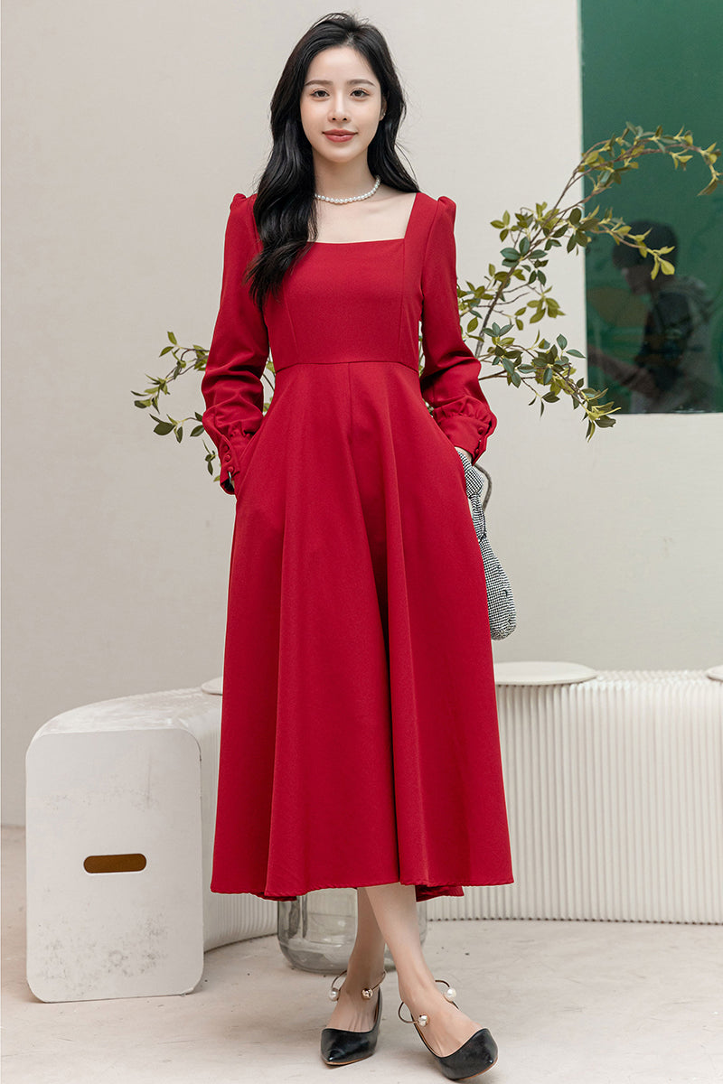 Women Long Sleeve Midi Dress C3189