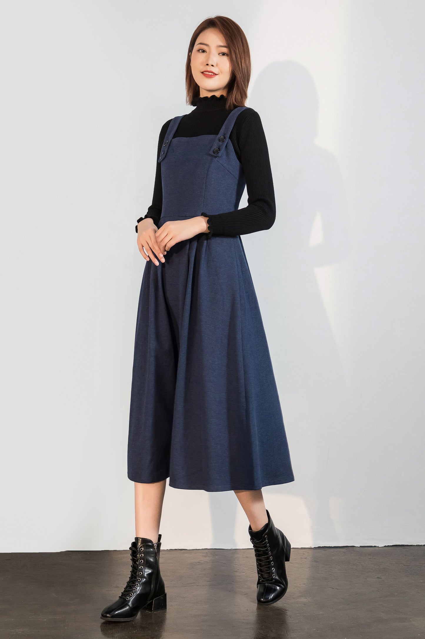 Blue A Line Pinafore Midi dress C1757