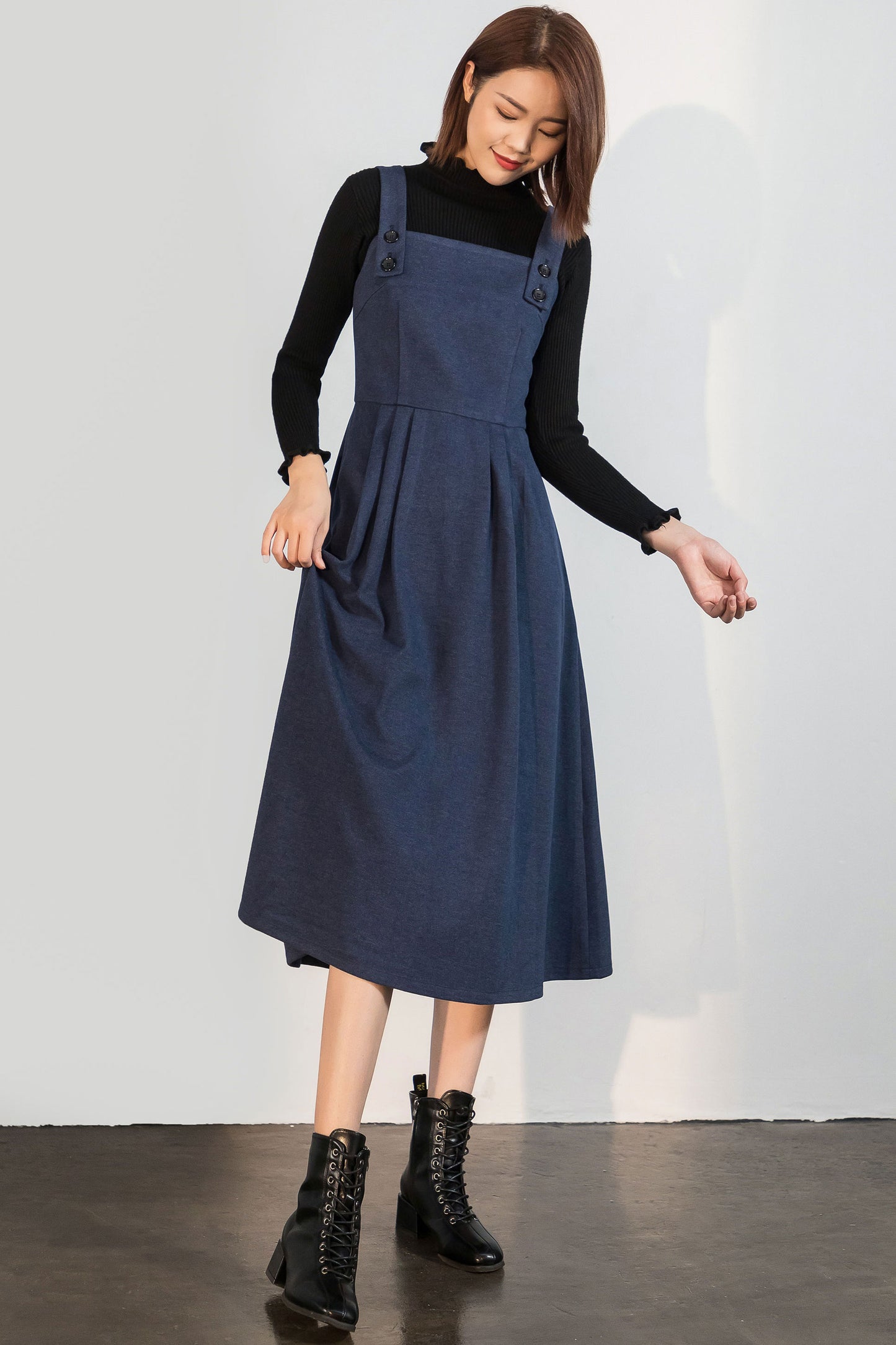 Blue A Line Pinafore Midi dress C1757