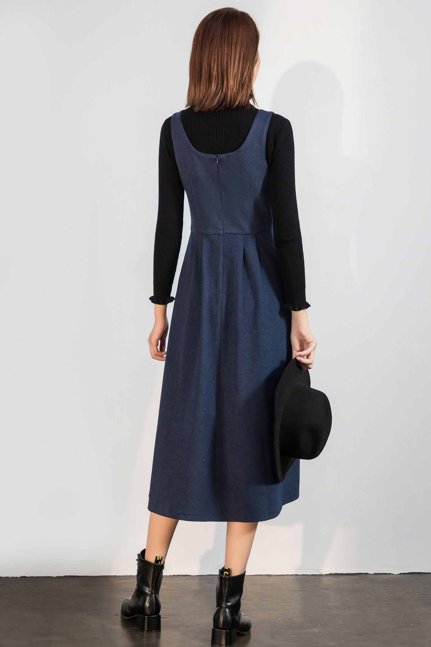 Blue A Line Pinafore Midi dress C1757