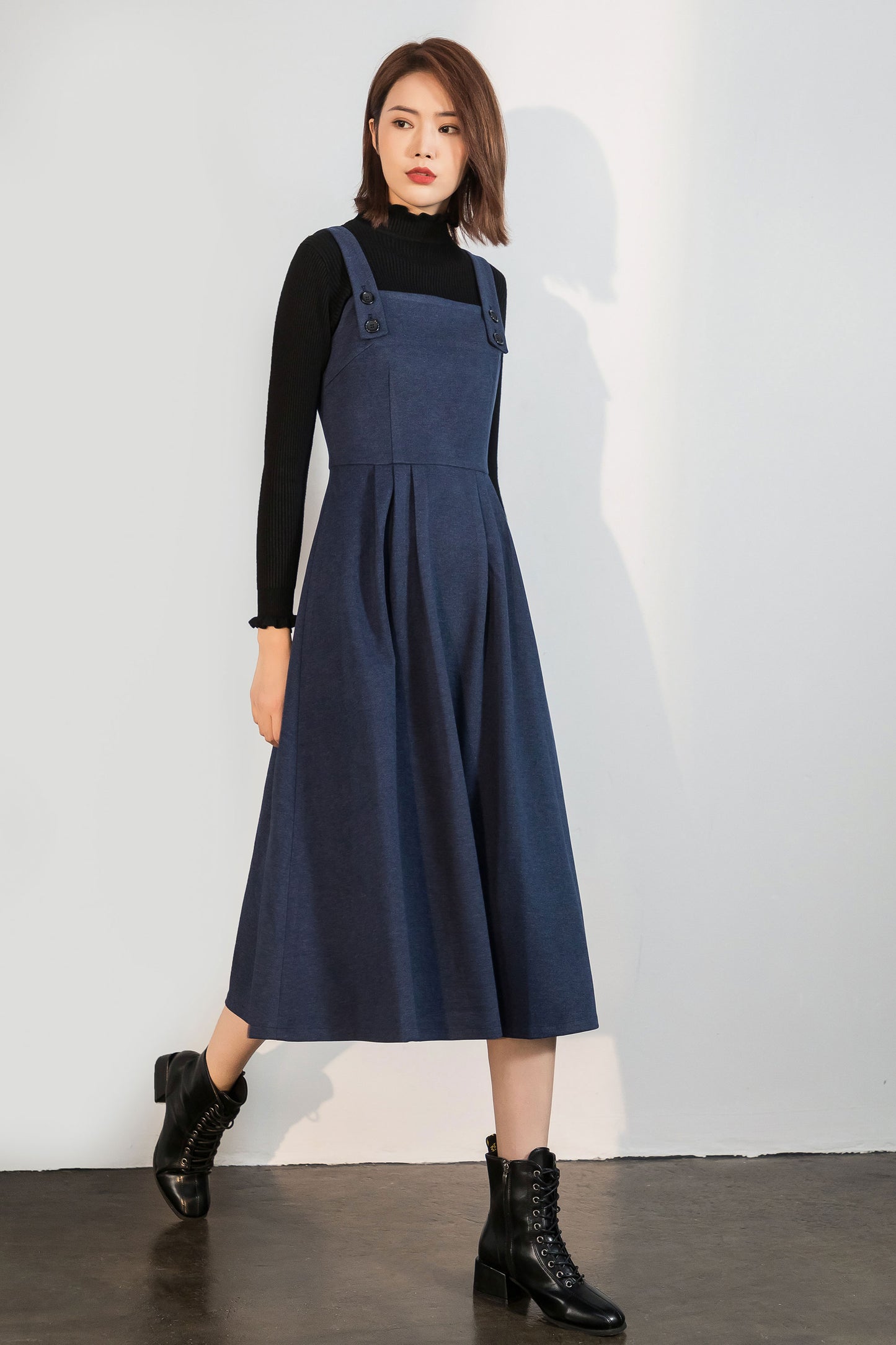 Blue A Line Pinafore Midi dress C1757