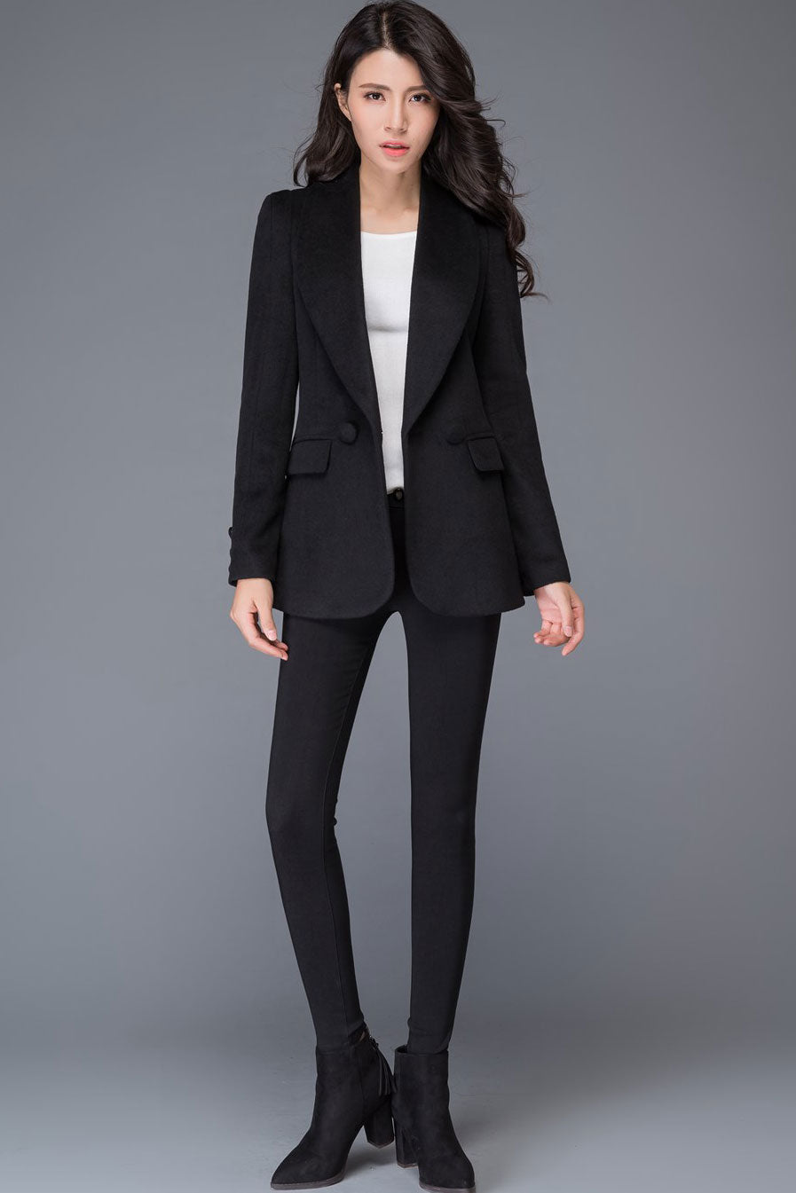 Casual fashion Black Wool short Jacket C993 XS#YY04417
