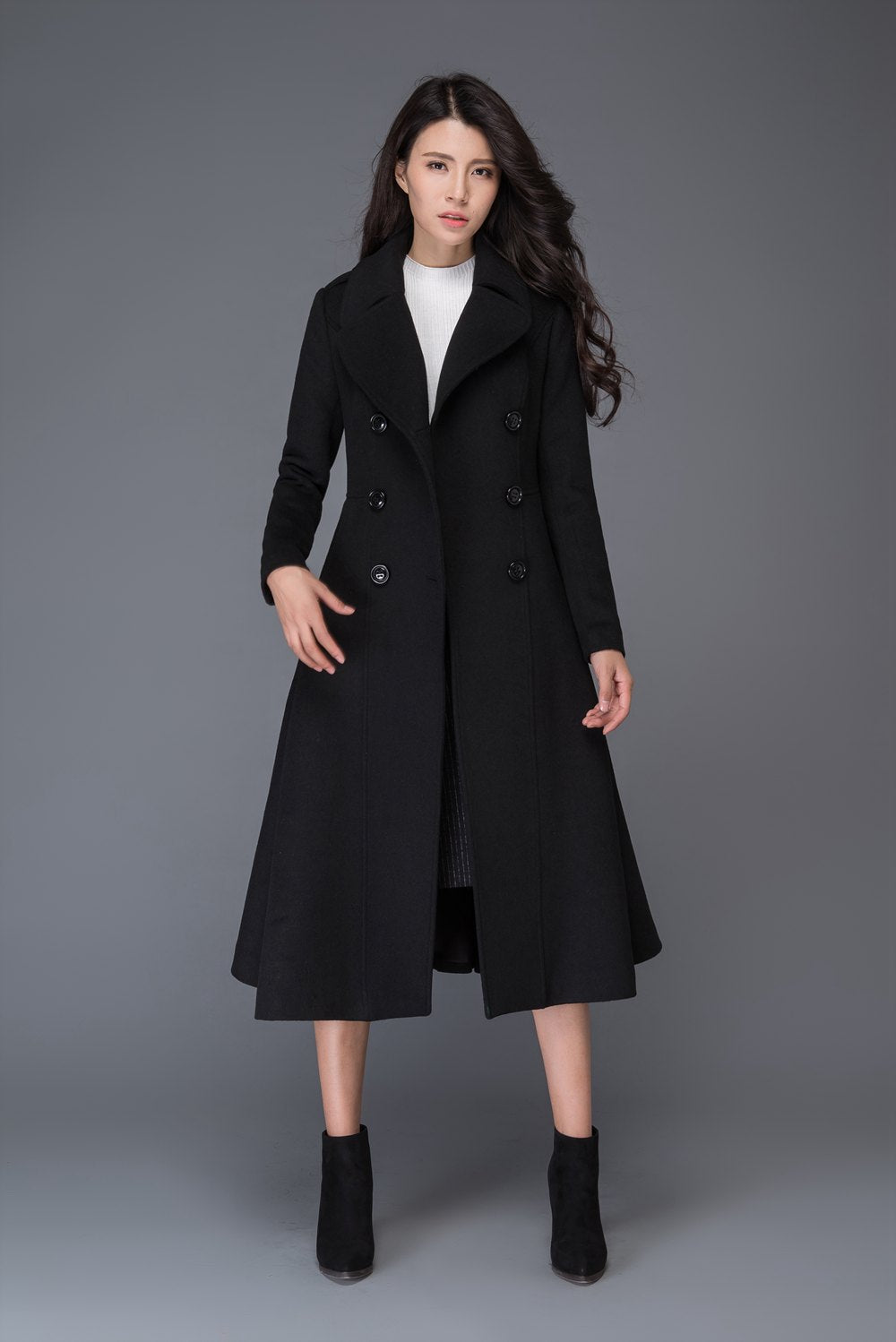 Double breasted maxi wool coat C1019#