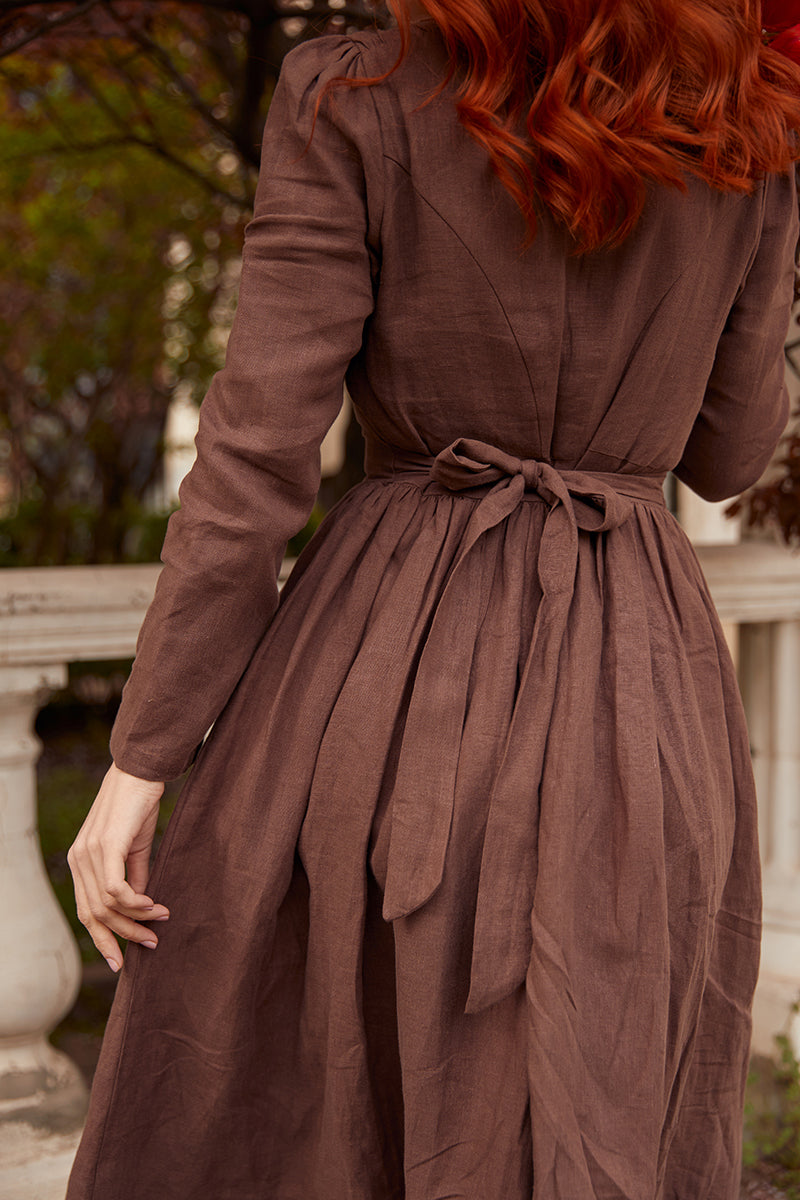 Women's Vintage Inspired Long Sleeve Linen Dress C2850