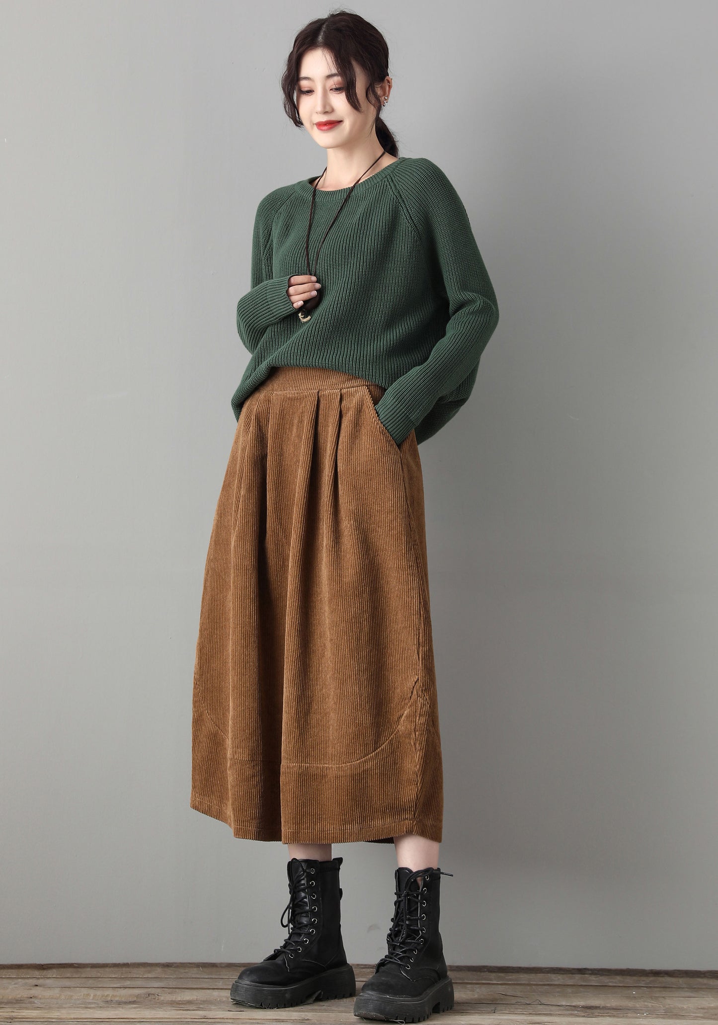 Elastic Waist Casual Corduroy Maxi Skirt C1800