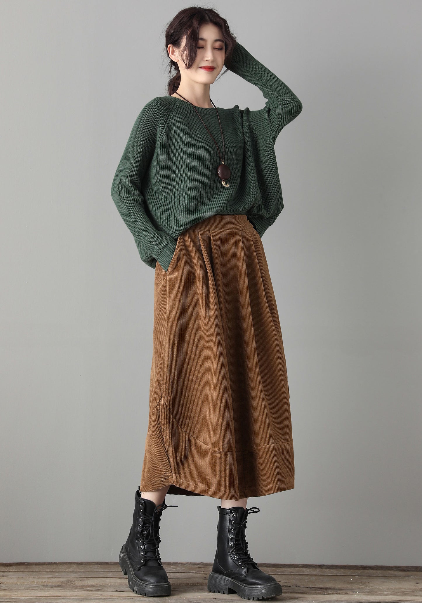 Elastic Waist Casual Corduroy Maxi Skirt C1800
